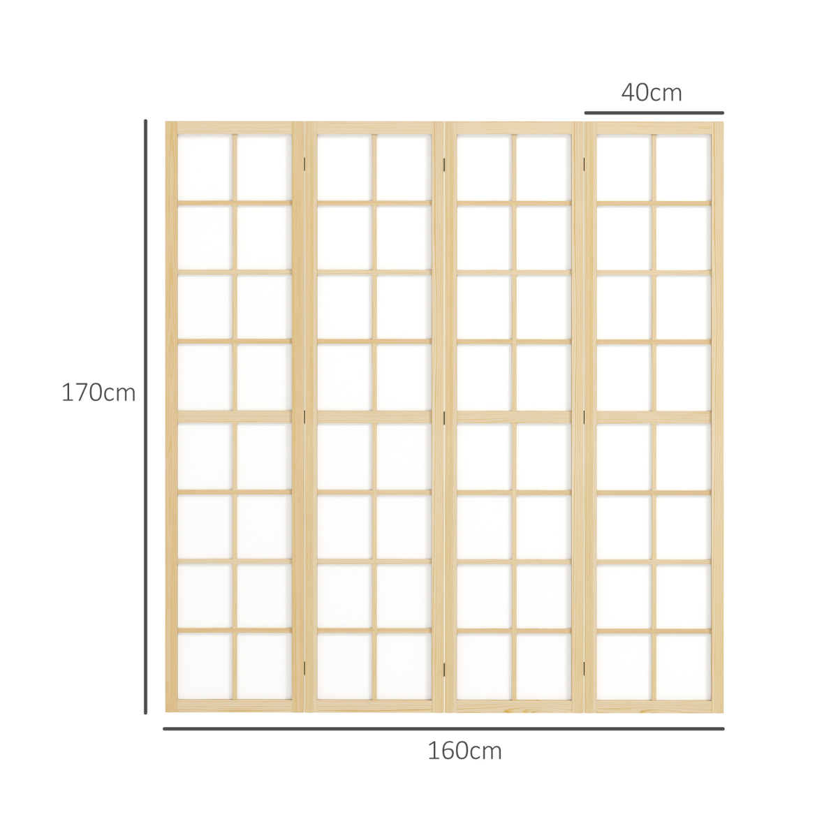 HOMCOM 4 Panel Folding Room Divider with Pine Wood Frame – Privacy Screen, 160 x 170cm