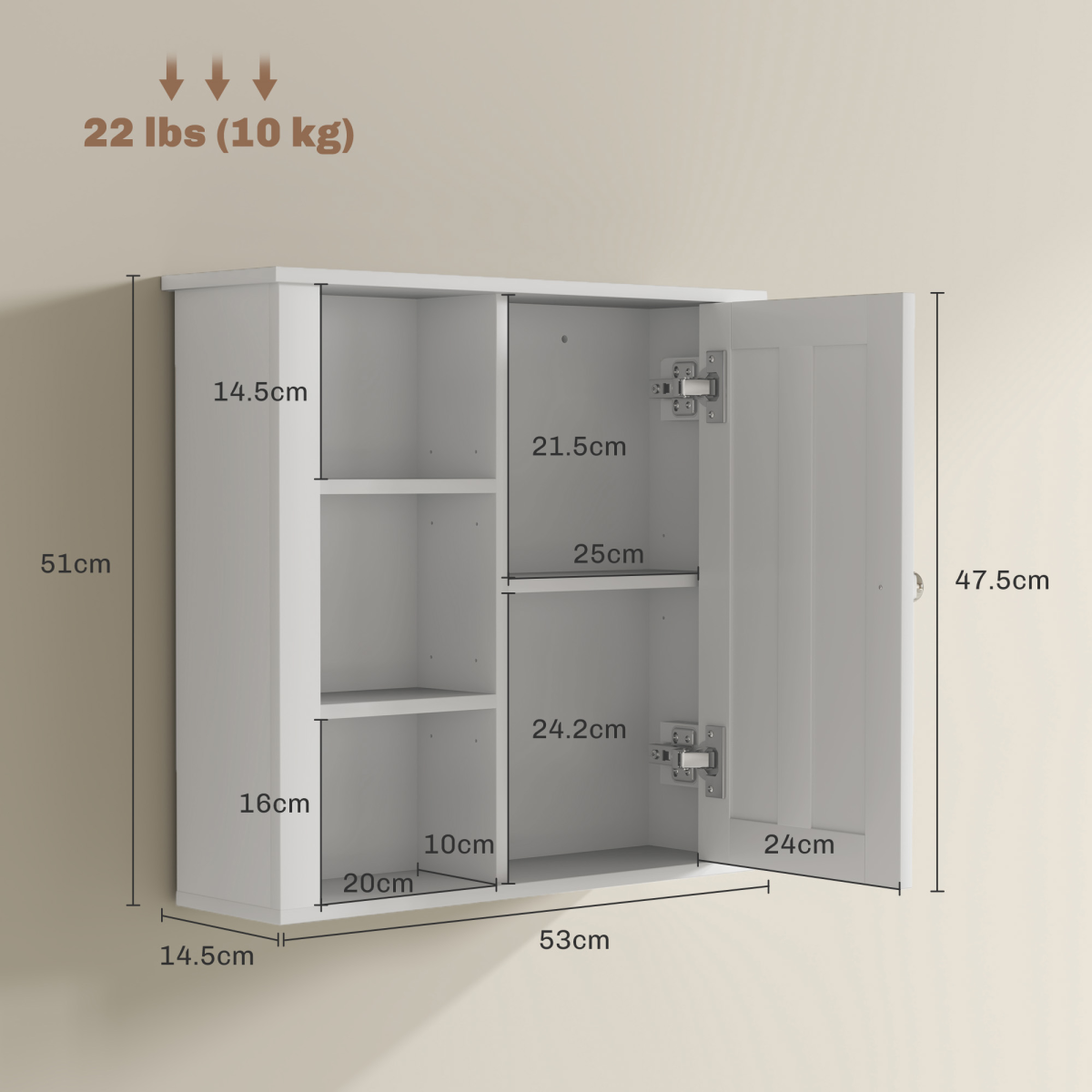 HOMCOM Modern Wall-Mounted Bathroom Cabinet with Adjustable Shelves and Open Side Storage – Space-Saving, White