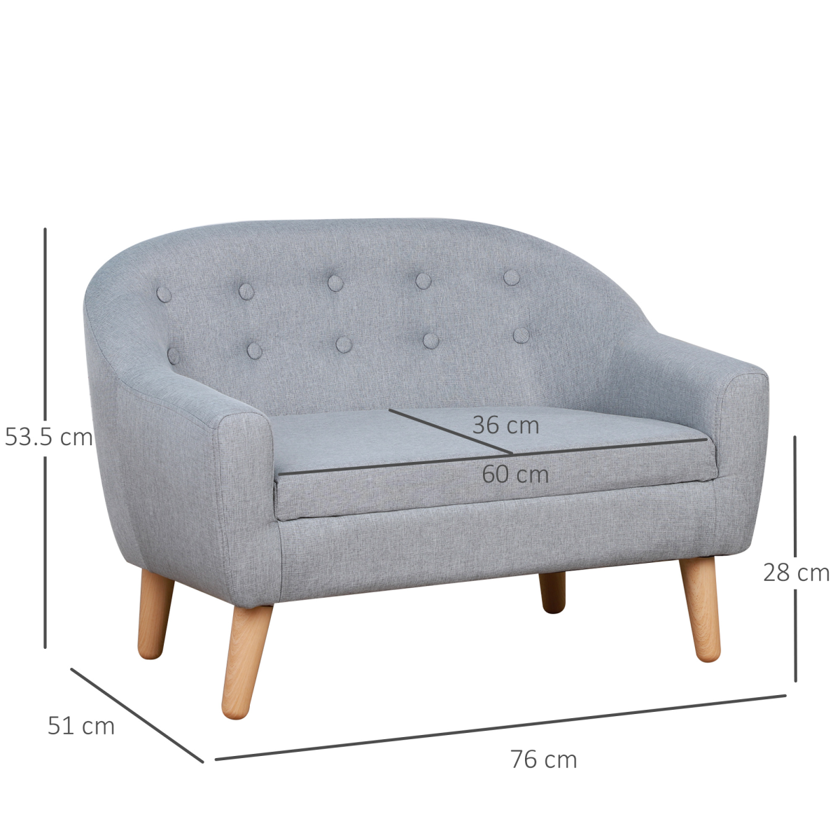 HOMCOM Kids Mini Sofa Armchair with Padded Seat and Tapered Feet – Bedroom & Playroom Seating for Ages 3-7, Grey