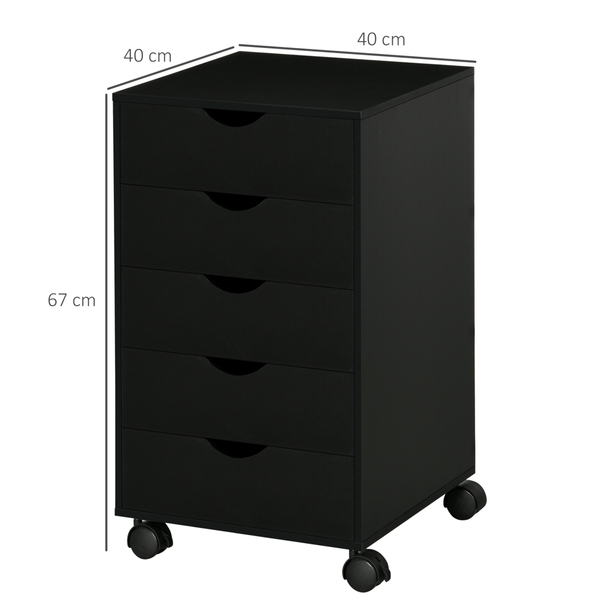 HOMCOM Mobile Vertical Filing Cabinet with 5 Drawers and Wheels – Home Office Storage, Black