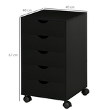 HOMCOM Mobile Vertical Filing Cabinet with 5 Drawers and Wheels – Home Office Storage, Black