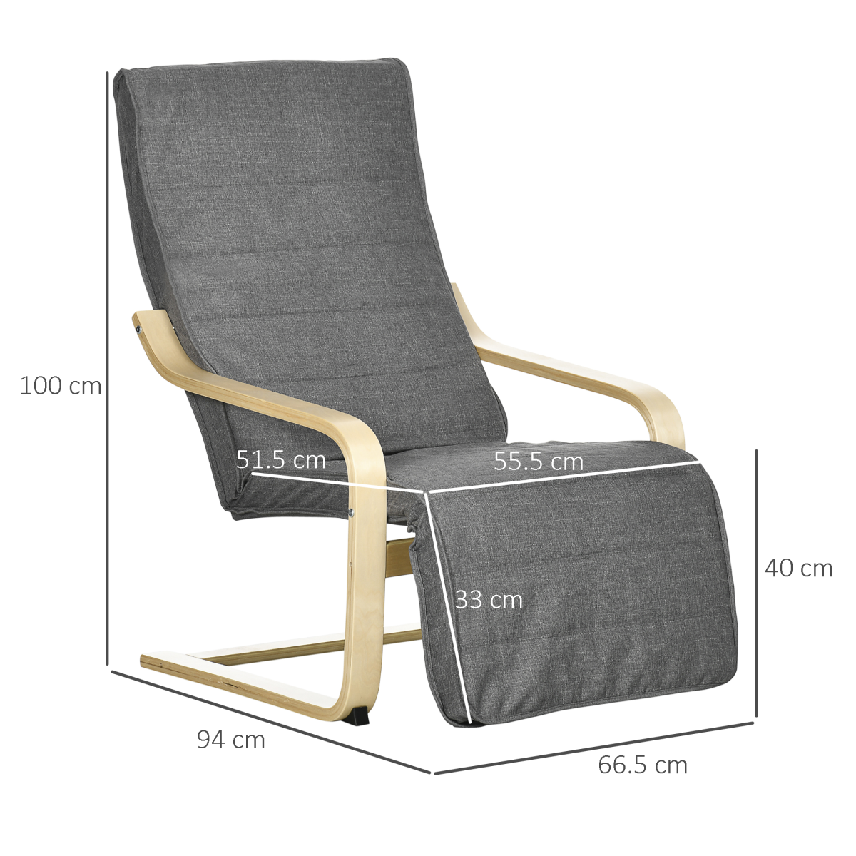 HOMCOM Modern Lounge Recliner Chair with 5-Level Adjustable Footrest – Padded Armchair, Dark Grey