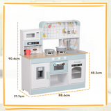 AIYAPLAY Toy Kitchen with Lights & Sounds, Coffee Machine & Ice Maker – Kids Role Play Set, White & Blue