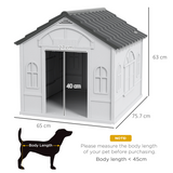 PawHut Weather-Resistant Dog House with Cottage Windows – Puppy Shelter for Medium Dogs up to 20kg, Grey