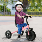 Kids Tricycle with Adjustable 2-Position Seat, Removable Front Wheel & Bell – Toddler Trike for Ages 2–5, Pink