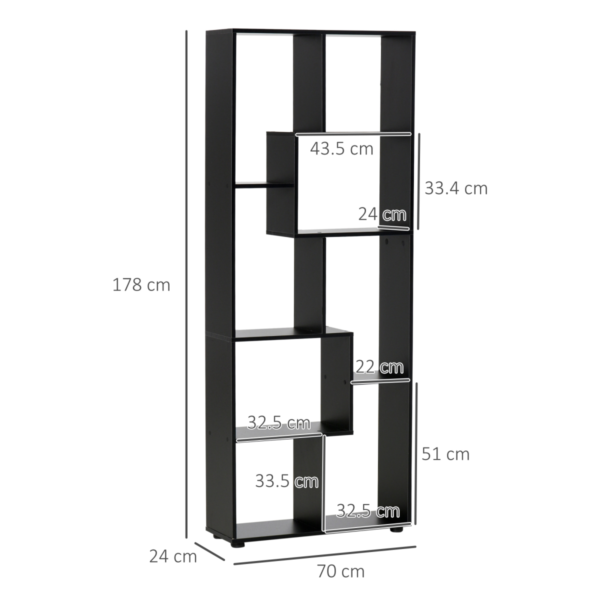 HOMCOM 178cm 8-Shelf Bookcase with Melamine Surface and Anti-Tipping Design – Multipurpose Storage, Black