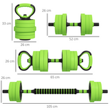 SPORTNOW 40kg 4-in-1 Adjustable Weight Set – Dumbbells, Barbell, Kettlebell & Push Up Stands, Home Gym, Green
