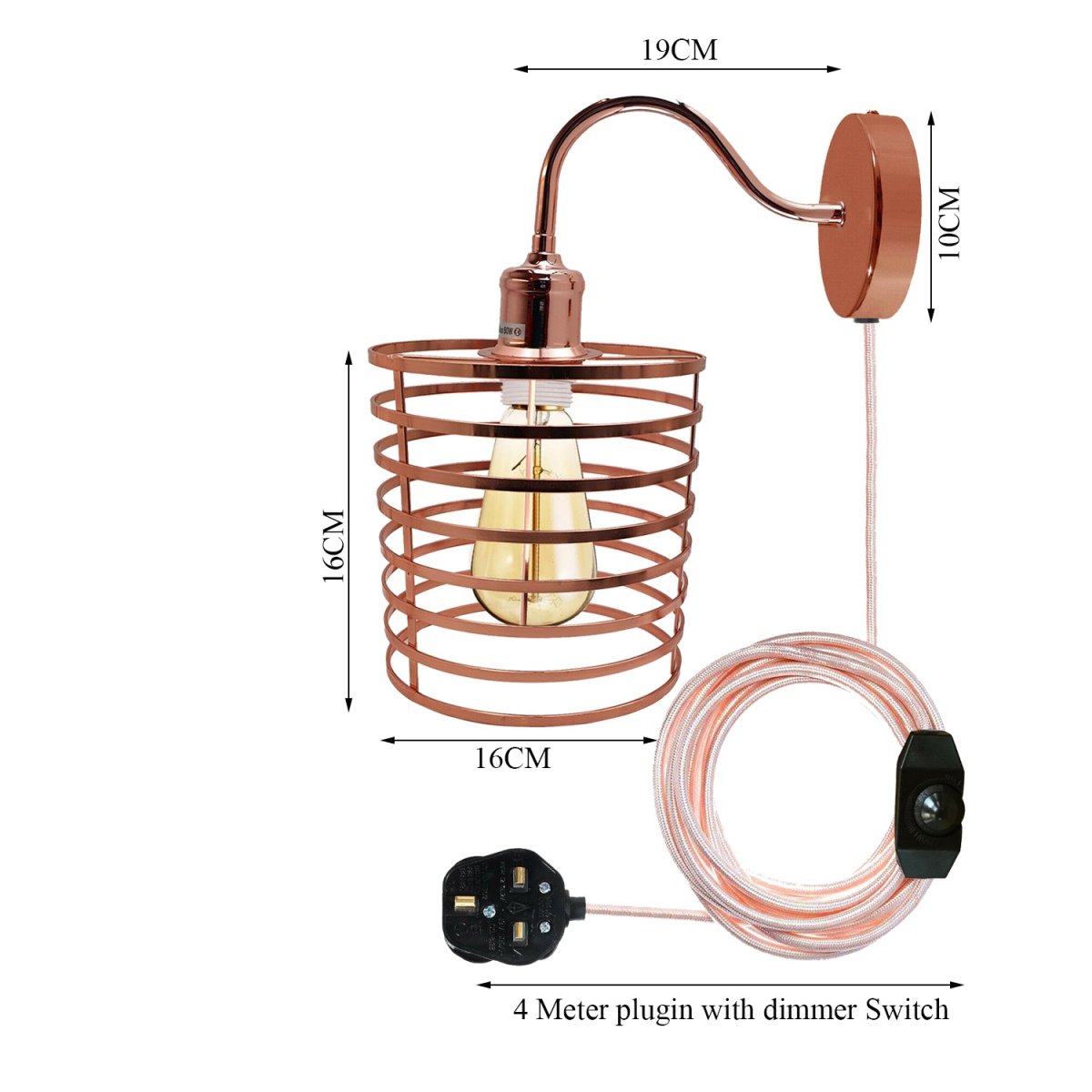 Plug-In Retro Industrial Wall Sconce – Rose Gold
