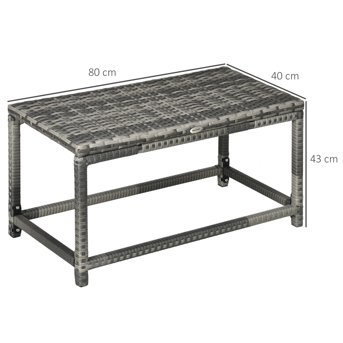 Outsunny Outdoor Coffee Table with Steel Frame & Woven Rattan-Effect Top – Garden Side Table, Grey