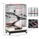 PawHut Three-Tier Small Animal Cage with Ramps & Wheels – Pet Play House for Rabbits, Ferrets & Chinchillas
