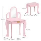 Kids Dressing Table and Stool Set with Mirror and Drawer – Vanity Table for Ages 3-6 Years, Pink