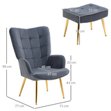 HOMCOM Button-Tufted Armchair & Footstool Set with Gold-Tone Steel Legs – Living Room Seating, Dark Grey