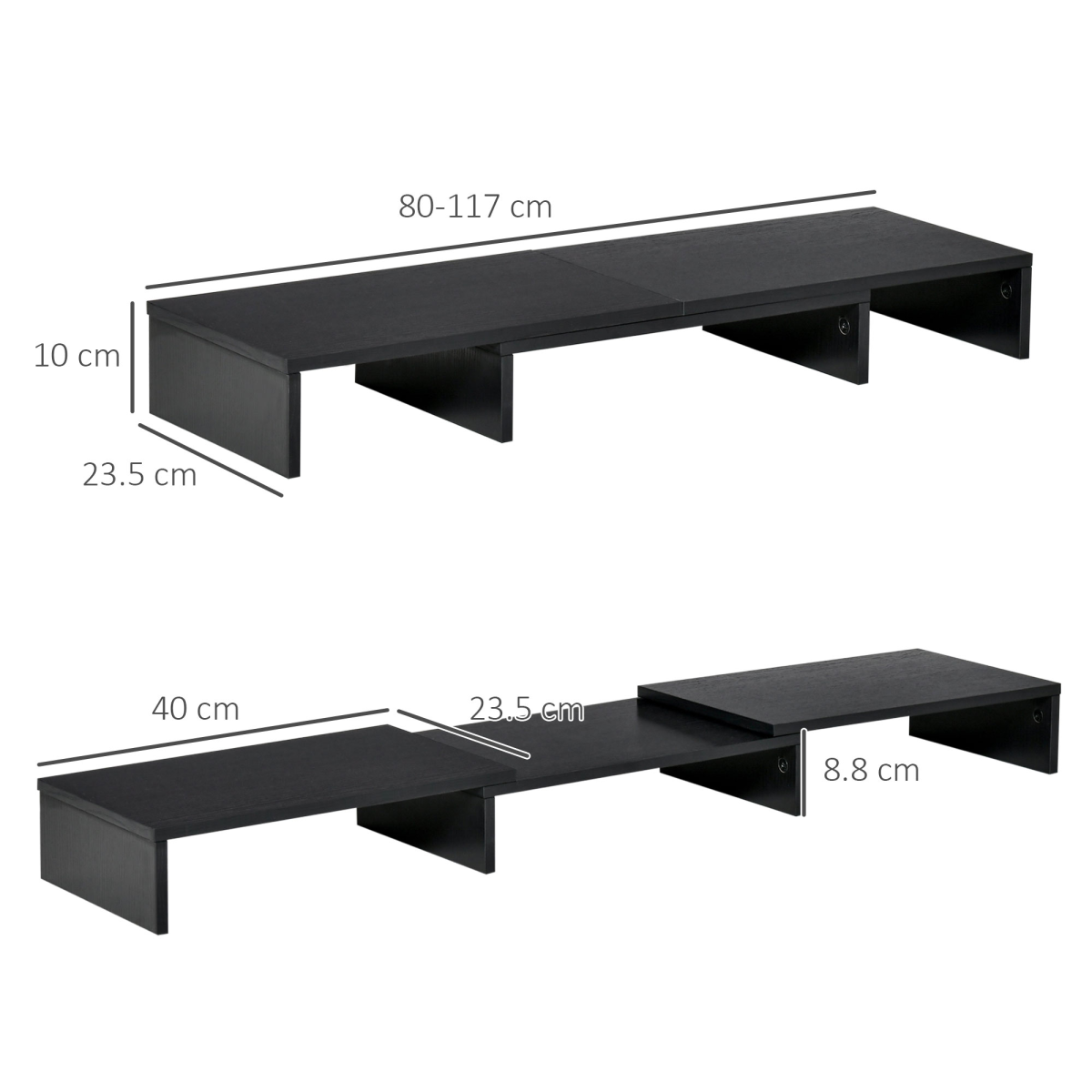 Vinsetto Monitor Stand Riser with Extendable Length 80-117cm and Three-Part Storage – Desk Shelf for Two Laptops