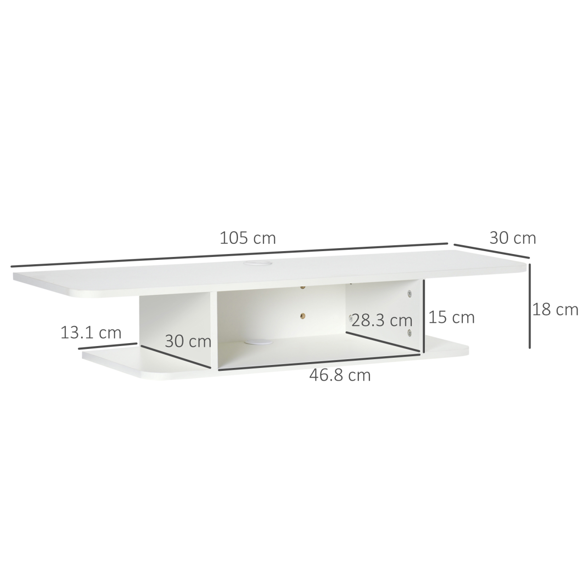 Floating Wall-Mounted TV Unit with Storage Shelves and Cable Management – Media Console, White