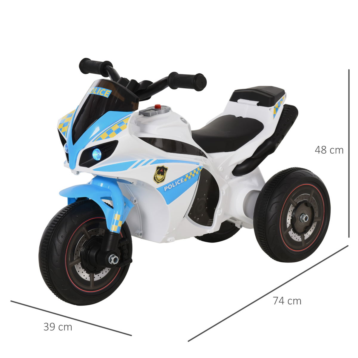 HOMCOM Kids 3-Wheel Ride-On Police Bike with Music and Lights – Toddler Ride-On Toy, 18–36 Months