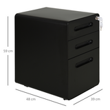 Vinsetto 3-Drawer Steel Filing Cabinet with 4 Wheels, Lockable – Under-Desk Office Storage, Black
