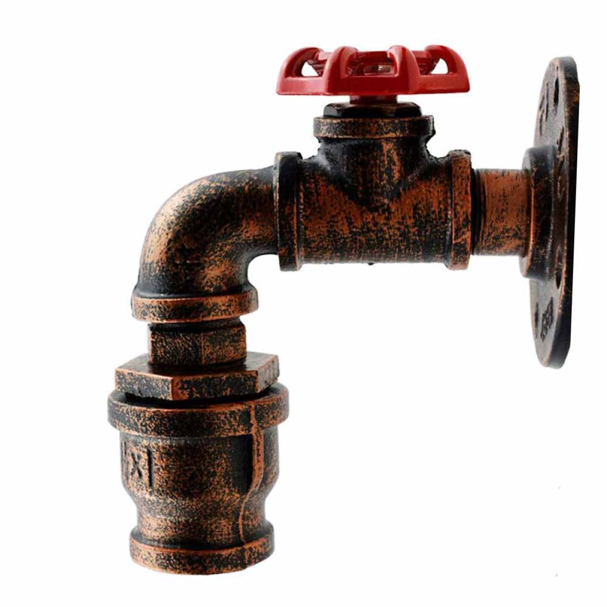 LEDSone Rustic Red Industrial Water Pipe Wall Light with E27 Bulb Included – Vintage Steampunk Sconce