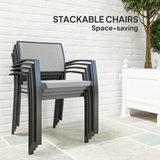 Outsunny 5-Piece Garden Furniture Set with Square Table & 4 Stackable Armchairs – Steel Frame, Grey