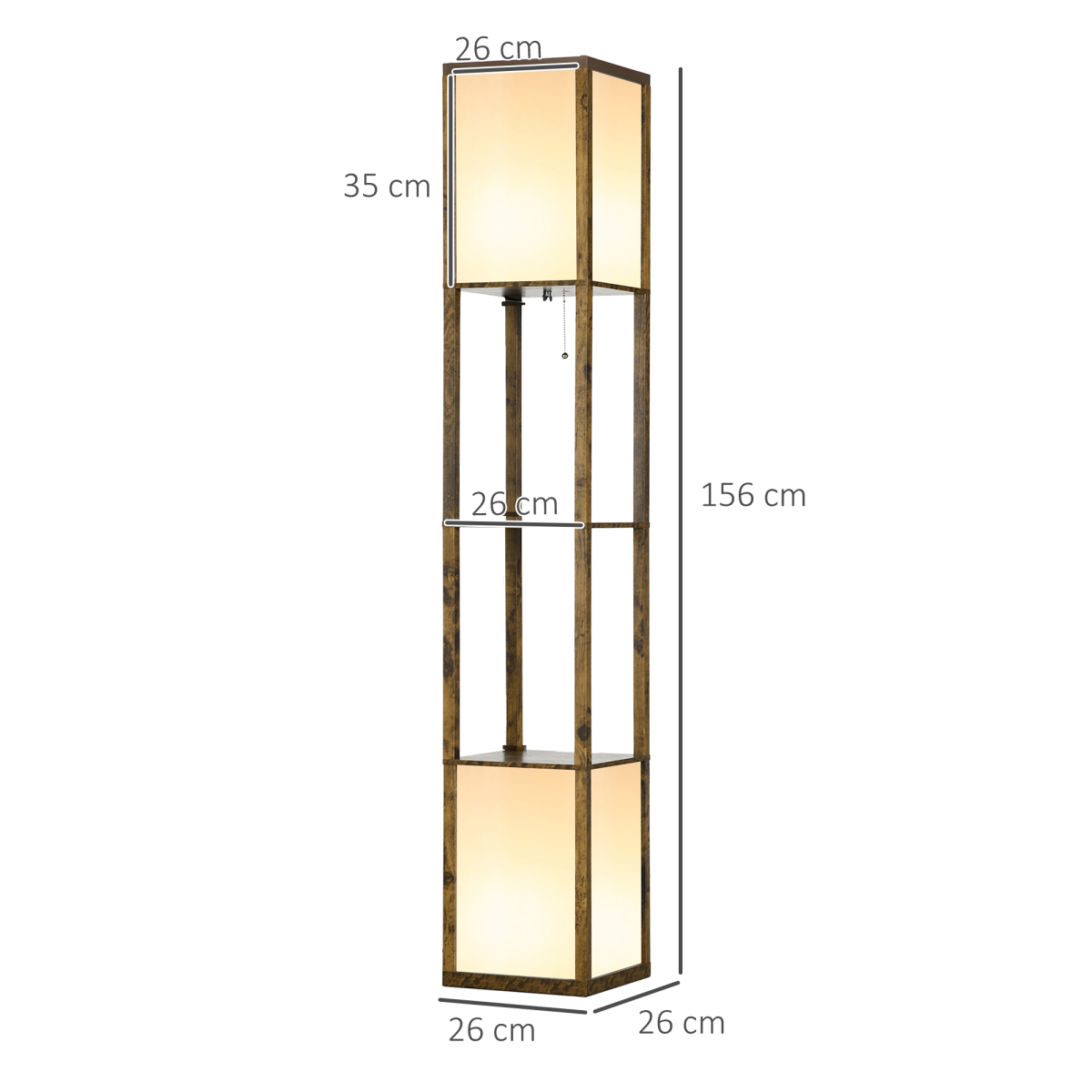 HOMCOM Dual Light Shelf Floor Lamp with Fabric Lampshades & Display Shelves – Living Room Lighting, Brown