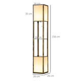 HOMCOM Dual Light Shelf Floor Lamp with Fabric Lampshades & Display Shelves – Living Room Lighting, Brown