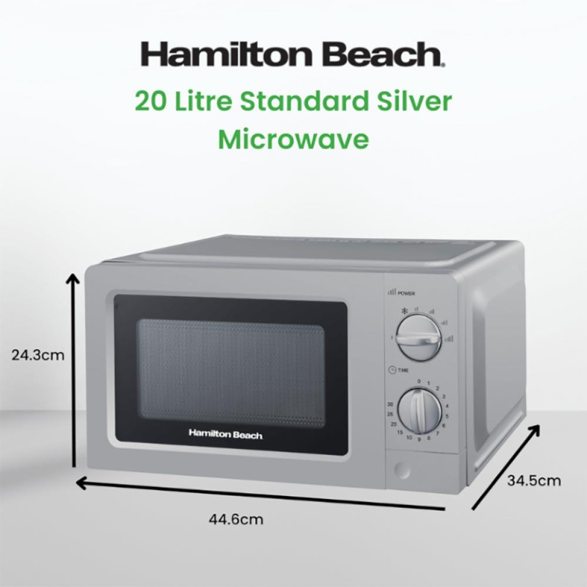 Hamilton Beach 700W 20L Manual Microwave with 6 Power Levels and Speed Defrost – Silver, HB70T20S