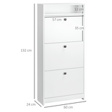 3-Drawer Shoe Storage Cabinet with Flip-Down Drawers – Holds 18 Pairs, Slim Hallway Organiser, White