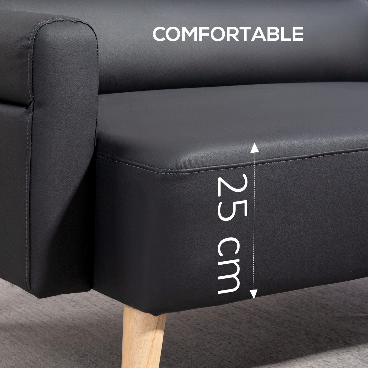 HOMCOM 2-Seater Faux Leather Sofa with Solid Wooden Legs – Compact Settee for Small Spaces and Offices