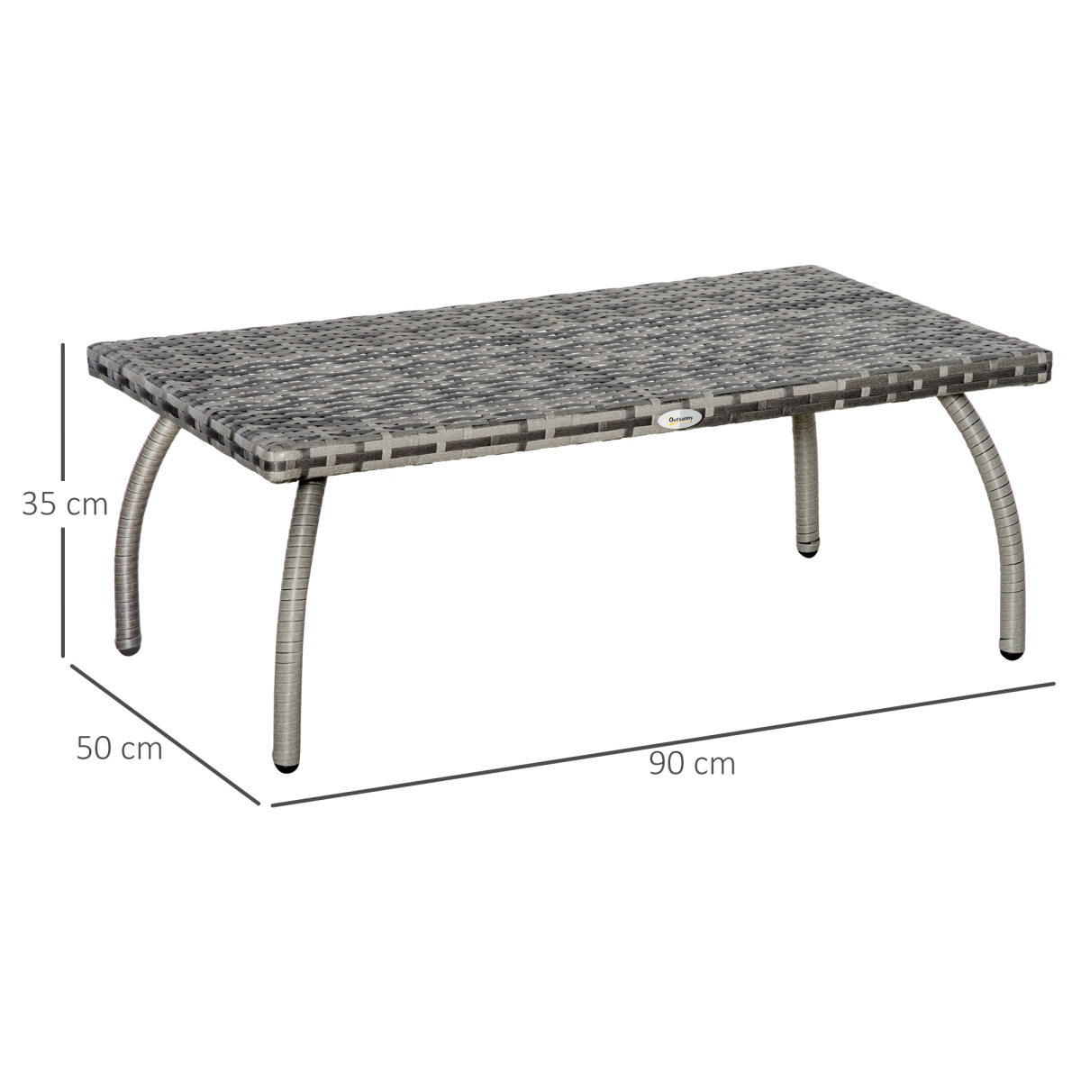 Outsunny Rattan Coffee Table with Heavy-Duty Steel Frame & PP Board Top – Patio Wicker Table, Grey