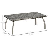 Outsunny Rattan Coffee Table with Heavy-Duty Steel Frame & PP Board Top – Patio Wicker Table, Grey