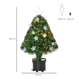 HOMCOM 2ft Pre-Lit Artificial Christmas Tree with Fibre Optic and 60 Warm White LEDs – Tabletop Pot Tree, Green