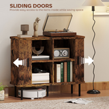 Mid-Century Sideboard with Slatted Tambour Sliding Doors – Kitchen & Hallway Storage Cabinet, Rustic Brown