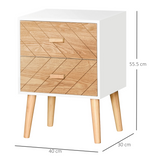 HOMCOM Nordic-Style 2-Drawer Wooden Bedside Table with Tapered Legs – Scandi Bedroom Storage