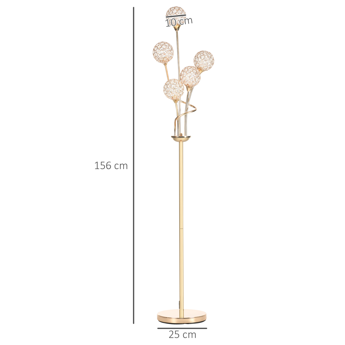 HOMCOM K9 Crystal 5-Light Upright Floor Lamp with Bead-Filled Shades – Glamorous Statement Lighting, Gold