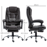High Back Executive Reclining Office Chair with Retractable Footrest & Lumbar Support – PU Leather Home Office Chair, Brown