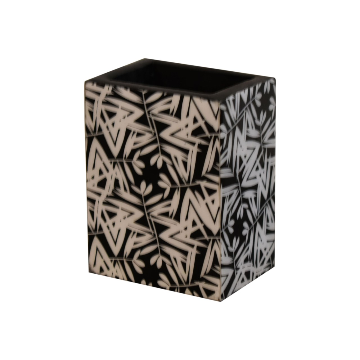Artisan Furniture Aztec Print Bathroom Accessories Set of 6 – Soap Dispenser, Tray and Storage, White & Black