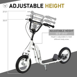 Kids Scooter with 12 Inch Inflatable Football-Design Wheels & Adjustable Handlebar – Steel Frame, Ages 5+, White