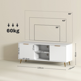 HOMCOM Modern TV Stand Cabinet with Cupboards, Open Shelves & Cable Holes – Storage for TVs up to 55 Inch, White