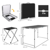 Outsunny Folding Camping Table and 4 Chairs Set with Adjustable Height & Parasol Hole – Aluminium, Black and Silver