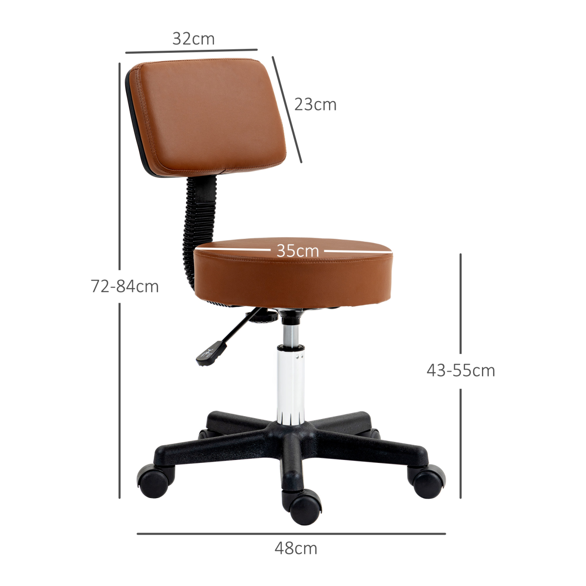 HOMCOM Adjustable Swivel Salon Chair with Padded Seat, High Back and 5 Wheels – PU Leather, Brown