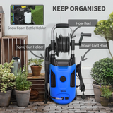 High Pressure Washer with 1800W Motor, 150 Bar and Snow Foam Bottle – Outdoor Cleaning Set, Blue and Black