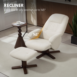 HOMCOM Swivel Recliner Chair with Footstool, 145° Reclining Back & Wooden Base – Linen-Look Armchair, Beige