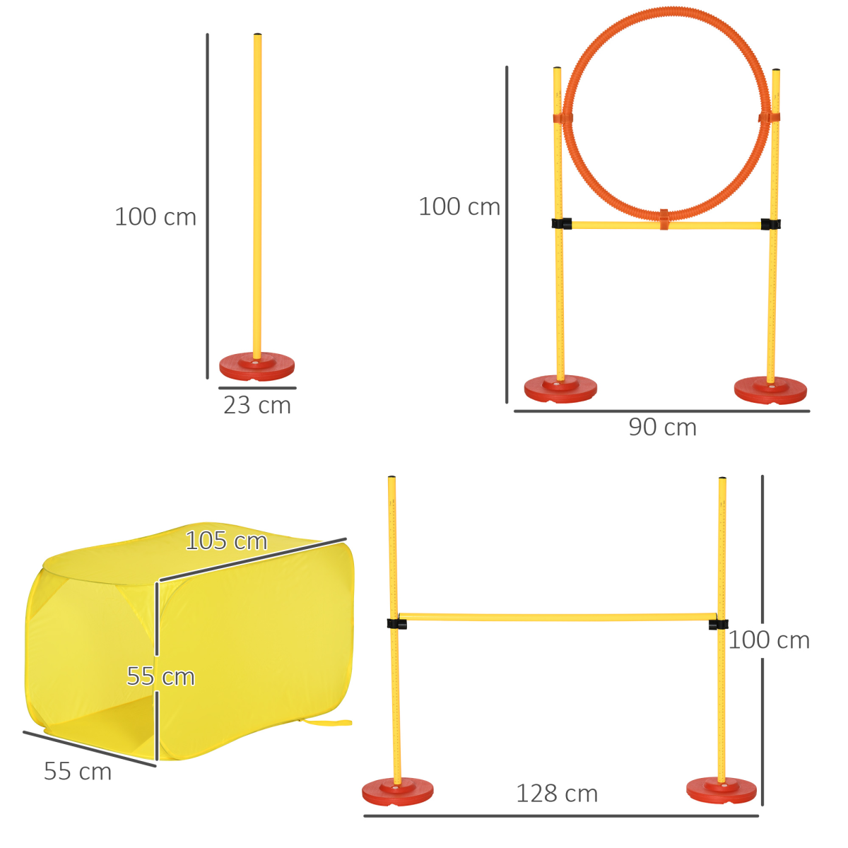 Pawhut 4-Piece Dog Agility Set with High Jump, Tunnel, Weave Poles & Hoop – Outdoor Backyard Starter Course