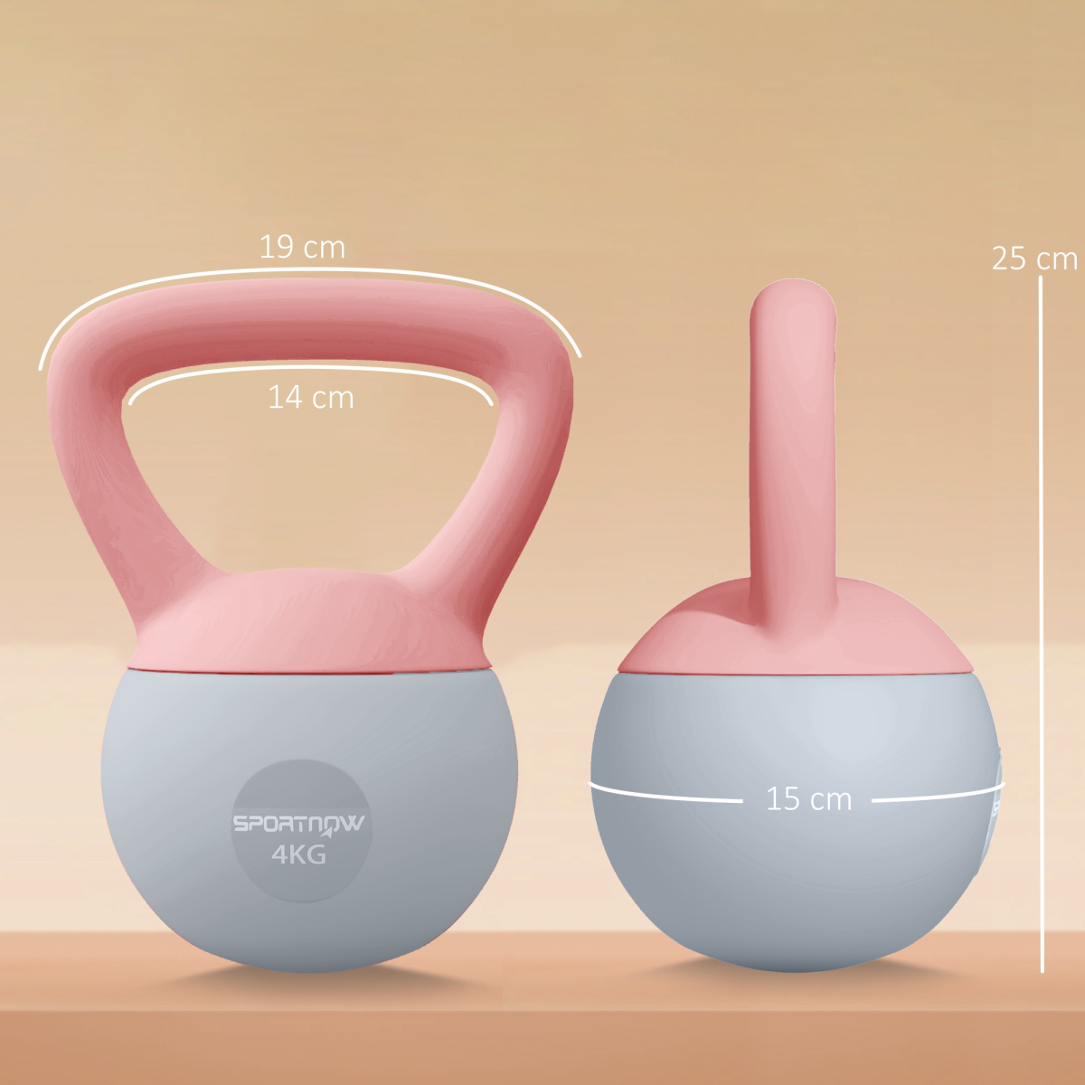 4kg Soft Kettlebell with Wide Non-Slip Handle & Flat Base – Home Gym Strength & Cardio Weight, Pink and Grey