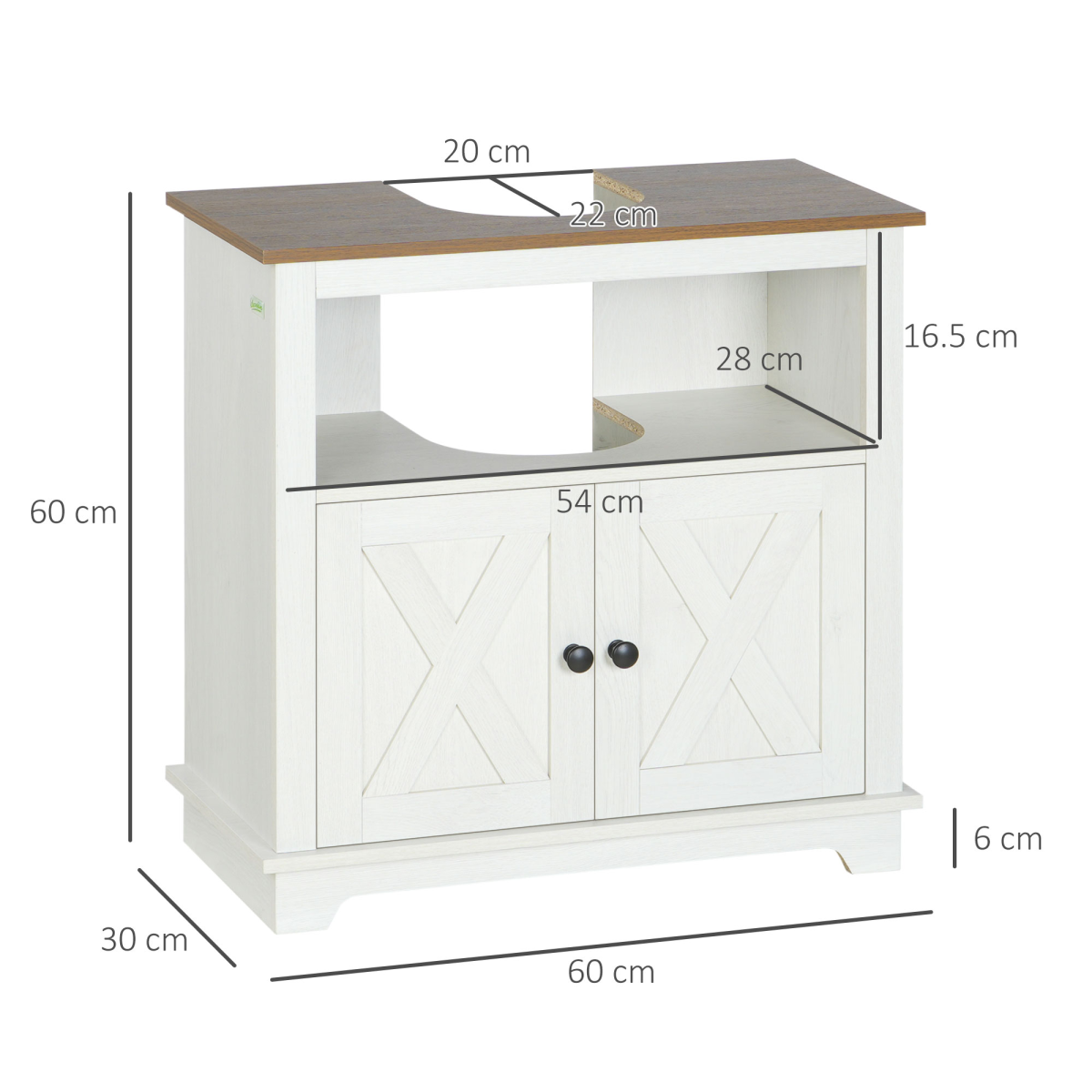 kleankin Freestanding Under Sink Bathroom Cabinet with Double Doors and Open Shelf – Farmhouse Style, White