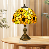 HOMCOM Antique Stained Glass Table Lamp with E27 Fitting – Sunflower Bedside Lamp for Bedroom, Multi-Coloured