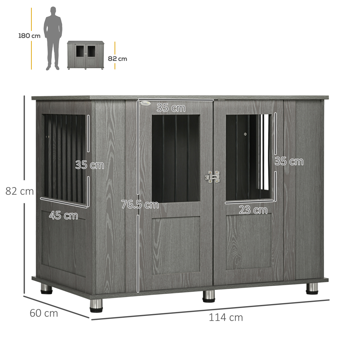 PawHut Extra Large Dog Crate Furniture with Magnetic Locking Doors – Indoor Kennel, End Table, Grey