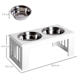 Pawhut Raised Pet Feeder with Double Stainless Steel Bowls – Elevated Food & Water Stand, White