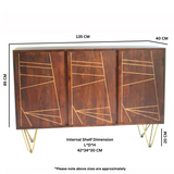 Large Solid Wood Sideboard with Dark Gold Metal Inlay – Spacious Storage Cabinet for Dining & Living Rooms