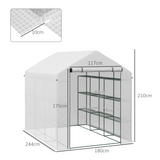 Outsunny Walk-In Greenhouse Polytunnel with Roll-Up Door & 3-Tier Shelves – 244 x 180 cm, Reinforced PE Cover