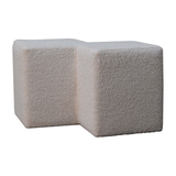 Artisan Furniture Twin Footstool in Solid Wood with White Boucle Upholstery – Seats Two, Contemporary, White